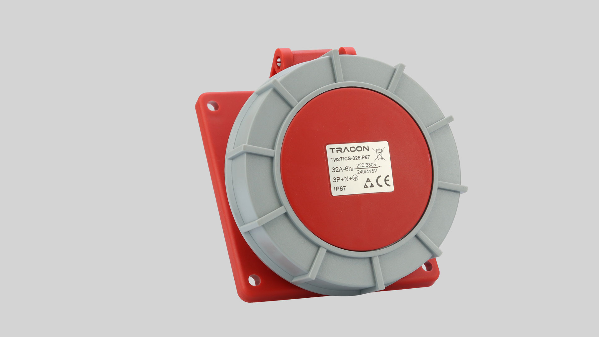 Right Slanted Plug In Panel mount slanted industrial socket, 32A, 400V, 3P+N+E, 6h, IP67 ...